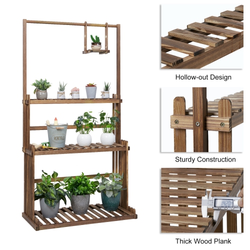 UNHO Large Heavy Duty Wood Plant ladder 3 Tier Patio Flower Holder Kitchen Decorative Shelf for Garden Lawn