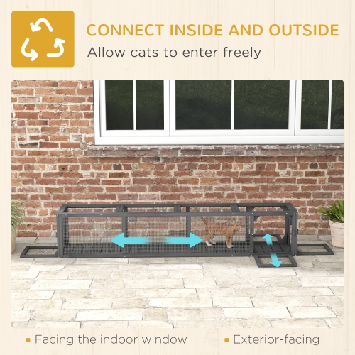 PawHut 79" Long Cat Tunnel, Cat shelter L- Shape with Extendable Design, Cat Enclosure for Indoor/Outdoor Use with Weather Protection, Removable
