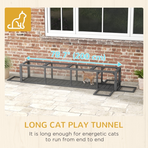 PawHut 79" Long Cat Tunnel, Cat shelter L- Shape with Extendable Design, Cat Enclosure for Indoor/Outdoor Use with Weather Protection, Removable