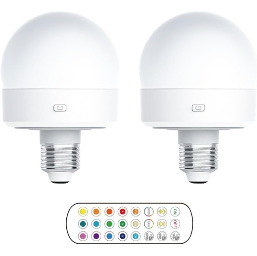 Rechargeable Light Bulb with Remote,E26 Smart RGB Color Changing Bulb,Cordless E26 LED Battery Powered Light Bulb for Non-Hardwired Lamps,3 Color Tem