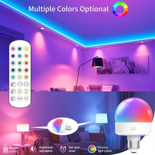 Rechargeable Light Bulb with Remote,E26 Smart RGB Color Changing Bulb,Cordless E26 LED Battery Powered Light Bulb for Non-Hardwired Lamps,3 Color