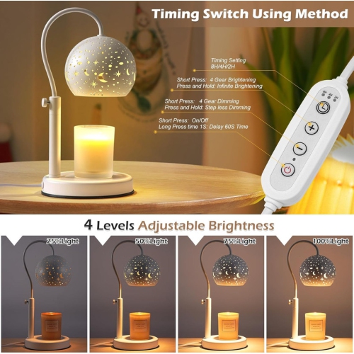 Candle Warmer Lamp with Timer, Candle Lamp Warmer House Warming Gifts New Home, Electric Candle Warmer with 2 Bulbs, Candle Wax Warmer for Jar