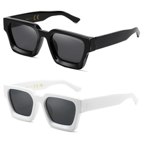 SHEEN KELLY  Retro Thick Rectangle Chunky Sunglasses Women Men Trendy Square Shades Tortie Frame Fashion 90S Glasses In Black