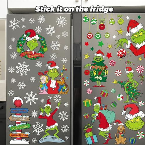 100 PCS Christmas Window Clings - Christmas Window Clings for Glass Windows,Christmas Elf Faces Window Stickers with Snowflake,Double Sided Static