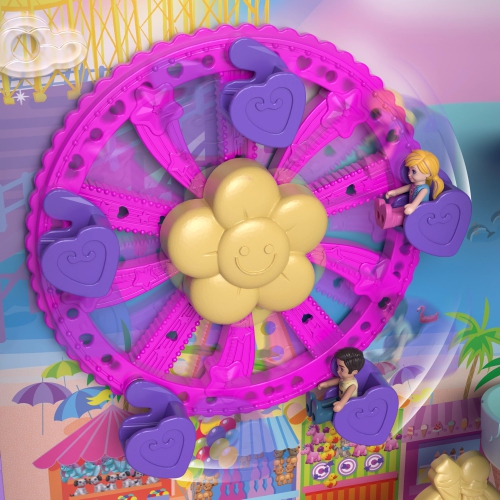 Ensemble de jeu Pollyville Polly Pocket, valise à roulettes Resort, grand jouet de voyage avec 4 poupées, voiture, plus de 25 accessoires et rangement