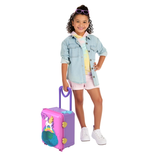 Ensemble de jeu Pollyville Polly Pocket, valise à roulettes Resort, grand jouet de voyage avec 4 poupées, voiture, plus de 25 accessoires et rangement