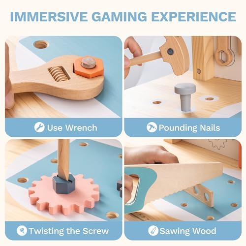ROBUD Large Wooden Play Tool Workbench Set for Kids Toddlers, Construction Workshop Tool Bench Toys Gift