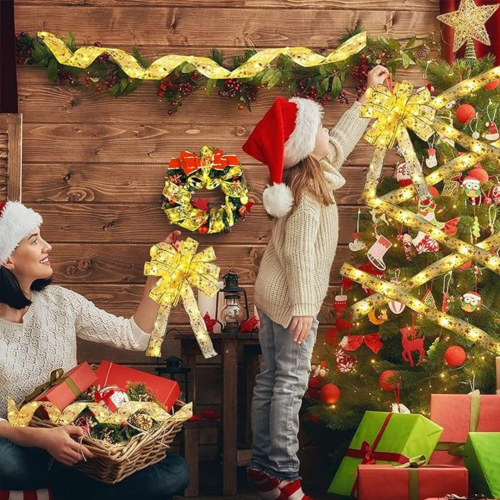 Christmas Tree Ribbon Fairy Lights, 19ft/6m 60 LED Shining Ribbon String Lights, Waterproof Battery Operated Xmas Tree Lights for Christmas New Year