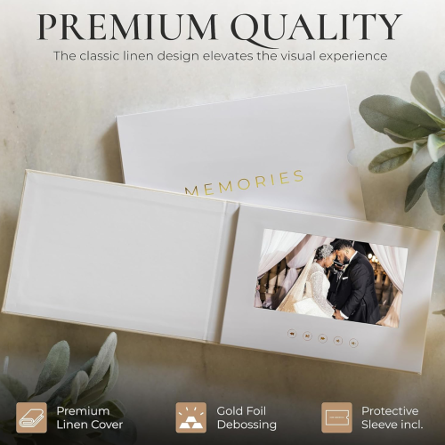 TUTT 7inch HD Digital Photo Album Video Book | 4GB Memory Portable Hardcover LCD Wedding Display Frame | Video Brochure | Memories | Linen-Bound |