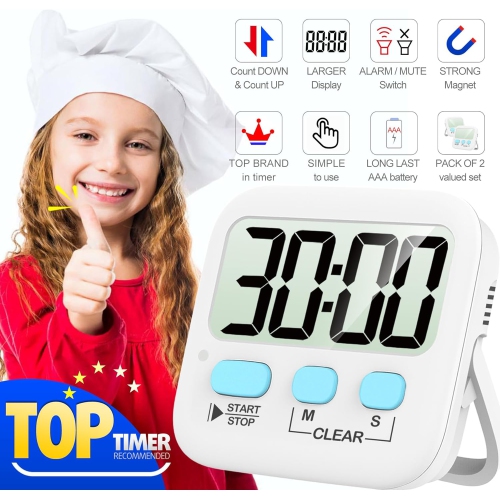 Timer, 2 Pack Timer for Kids, Kitchen Timers, Digital Timer for Cooking, Egg Timer, Classroom Timer for Teacher, - Battery Incl.