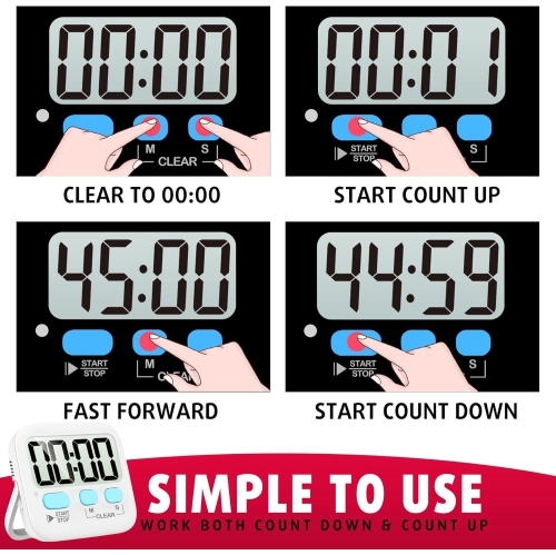Timer, 2 Pack Timer for Kids, Kitchen Timers, Digital Timer for Cooking, Egg Timer, Classroom Timer for Teacher, - Battery Incl.
