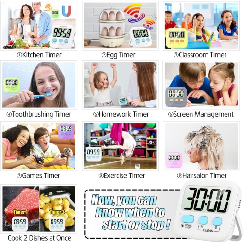 Timer, 2 Pack Timer for Kids, Kitchen Timers, Digital Timer for Cooking, Egg Timer, Classroom Timer for Teacher, - Battery Incl.