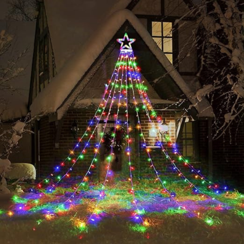 Christmas Lights, 317 LED 10ft X 9 Outdoor Christmas Decorations Lights with 12" Topper Star, 8 Lighting Modes Outside Christmas Tree Lights
