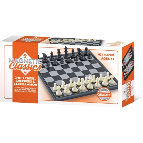 TRADEOPIA  12 Inch Magnetic 3-In-1 Chess, Checkers & Backgammon Set – Durable Family Board Game for Home & Travel Fun