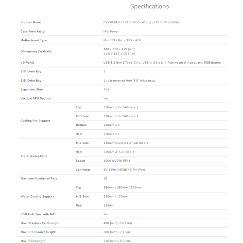 Cougar FV150 RGB Mid Tower ATX Computer Case, Tempered Glass Side Panel, 4 x 120mm ARGB Fans Pre-Installed, White