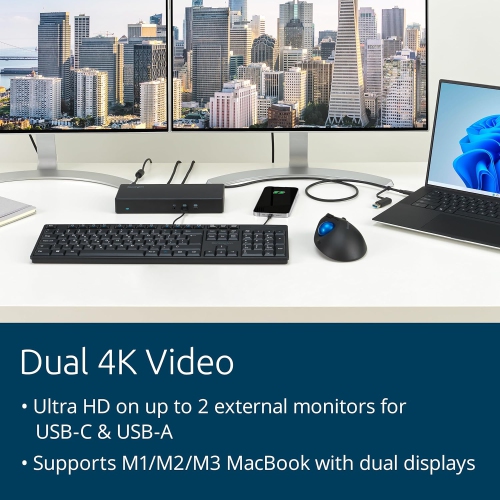 Kensington SD4782P EQ Universal DisplayLink Docking Station, Dual 4K Video, 2xHDMI, 2xDisplayPort, with 100W Power Delivery, Ethernet, Audio