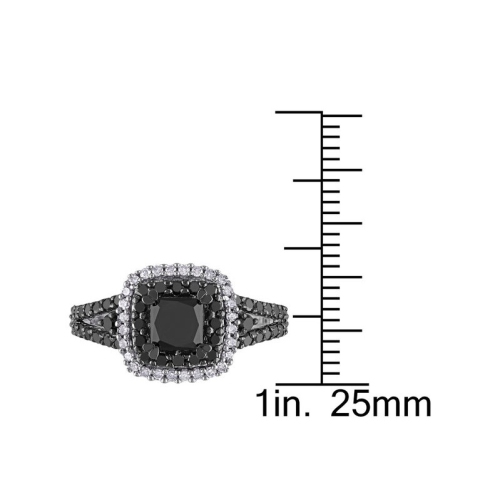 1.51 Carat Black & White Diamond Engagement Ring in Sterling Silver