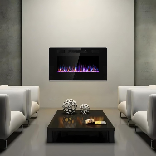 ZAFRO 30 inch Wall Mounted Recessed Electric Fireplace Insert, Ultra-Thin Lightweight LED Fireplace Heater, Fit 2x4&2x6 Stud w/Touch Screen,Remote