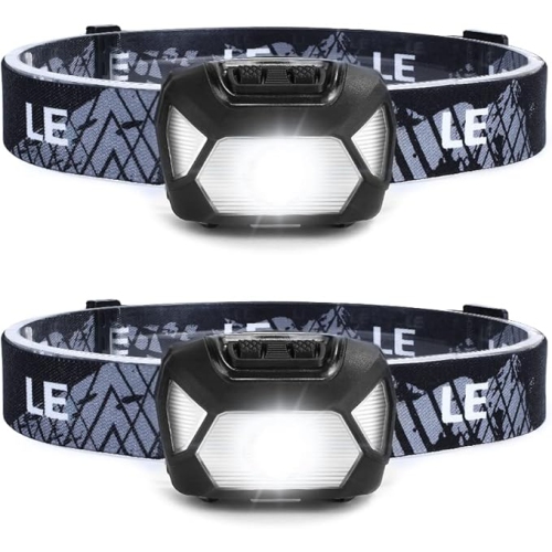 LE LED Headlamp 2-Pack, 1300 Lux Super Bright Battery Operated Head Lamp, White Red Light and 6 Lighting Modes, Lightweight Waterproof Hardhat Headli