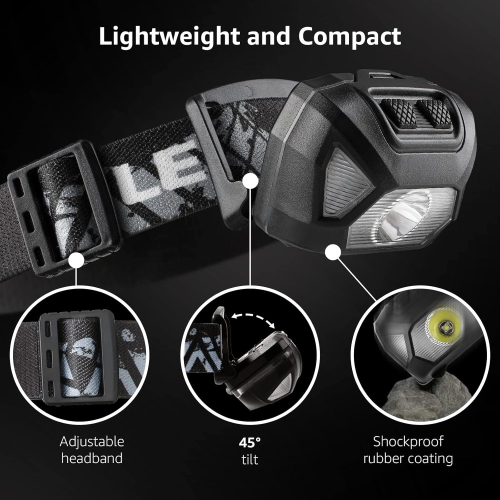 LE LED Headlamp 2-Pack, 1300 Lux Super Bright Battery Operated Head Lamp, White Red Light and 6 Lighting Modes, Lightweight Waterproof Hardhat