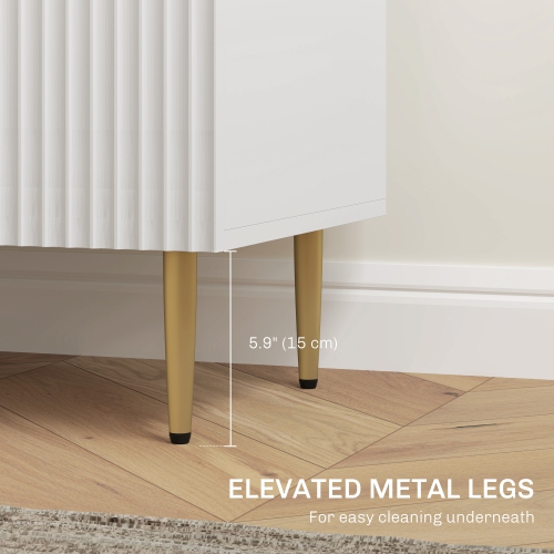 HOMCOM Sideboard Buffet Cabinet, Modern Kitchen Storage Cabinet with 3 Drawers and Adjustable Shelves, Fluted Coffee Bar Cabinet with Metal Legs for