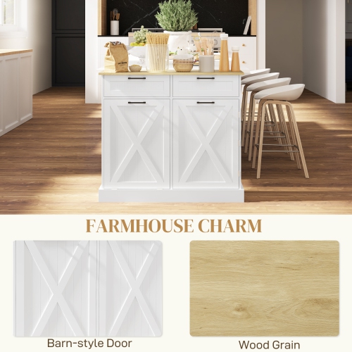 HOMCOM Farmhouse Tilt Out Garbage Cabinet, 10 Gallon Freestanding Kitchen Island with 2 Drawers and Spice Rack, Trash Cabinet with Storage for Dining