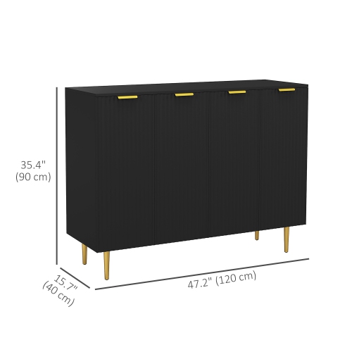 HOMCOM Sideboard Buffet Cabinet, Modern Kitchen Storage Cabinet with 4 Doors and Adjustable Shelves, Fluted Coffee Bar Cabinet with Metal Legs for