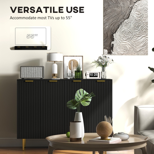 HOMCOM Sideboard Buffet Cabinet, Modern Kitchen Storage Cabinet with 4 Doors and Adjustable Shelves, Fluted Coffee Bar Cabinet with Metal Legs for