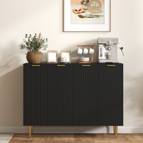 HOMCOM Sideboard Buffet Cabinet, Modern Kitchen Storage Cabinet with 4 Doors and Adjustable Shelves, Fluted Coffee Bar Cabinet with Metal Legs for