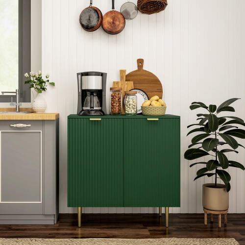 HOMCOM – Buffet, armoire de cuisine moderne avec 2 portes et tablettes réglables, armoire de bar à café cannelée avec pattes en métal pour couloir,