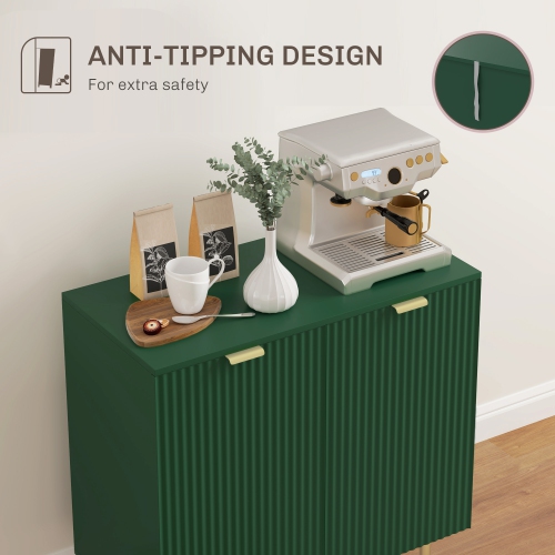 HOMCOM – Buffet, armoire de cuisine moderne avec 2 portes et tablettes réglables, armoire de bar à café cannelée avec pattes en métal pour couloir,