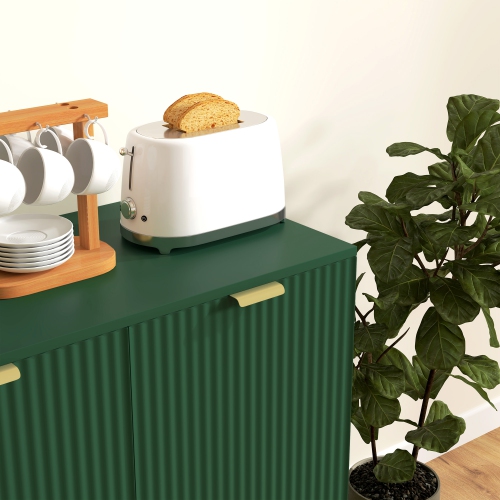 HOMCOM – Buffet, armoire de cuisine moderne avec 2 portes et tablettes réglables, armoire de bar à café cannelée avec pattes en métal pour couloir,