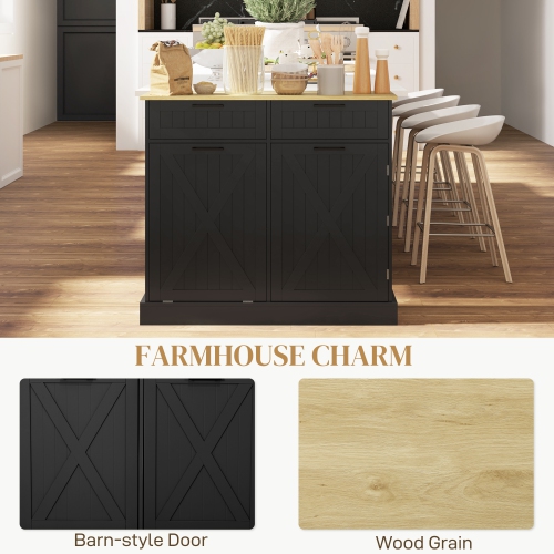 HOMCOM Farmhouse Tilt Out Garbage Cabinet, 10 Gallon Freestanding Kitchen Island with 2 Drawers and Spice Rack, Trash Cabinet with Storage for Dining