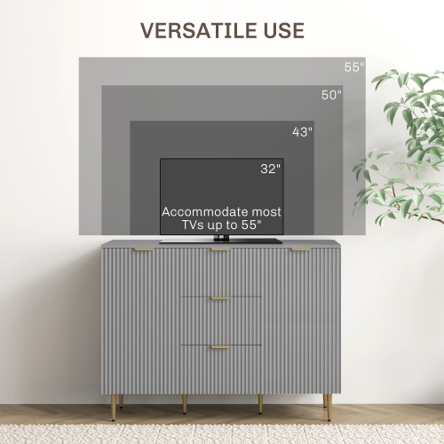 HOMCOM Sideboard Buffet Cabinet, Modern Kitchen Storage Cabinet with 3 Drawers and Adjustable Shelves, Fluted Coffee Bar Cabinet with Metal Legs for