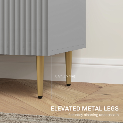 HOMCOM Sideboard Buffet Cabinet, Modern Kitchen Storage Cabinet with 3 Drawers and Adjustable Shelves, Fluted Coffee Bar Cabinet with Metal Legs for