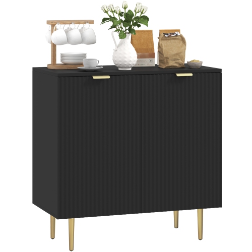HOMCOM – Buffet, armoire de cuisine moderne avec 2 portes et tablettes réglables, armoire de bar à café cannelée avec pattes en métal pour couloir,