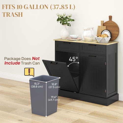 HOMCOM Tilt Out Garbage Cabinet, 10 Gallon Freestanding Kitchen Island with 2 Drawers, Beadboard Trash Cabinet with Storage for Dining Room, Hallway,