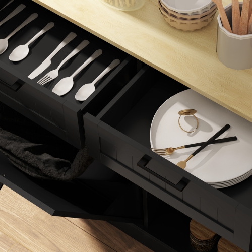 HOMCOM Tilt Out Garbage Cabinet, 10 Gallon Freestanding Kitchen Island with 2 Drawers, Beadboard Trash Cabinet with Storage for Dining Room, Hallway,