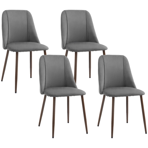 HOMCOM Dining Chairs Set of 4, Modern Kitchen Chairs with Velvet-touch Upholstery, Curved Back and Wood-grain Steel Legs, Accent Chairs for Living Ro