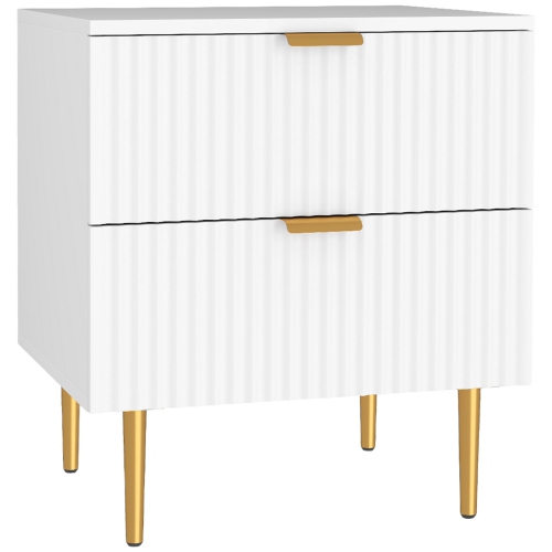 HOMCOM Nightstand, Bedside Table with 2 Drawers, Side End Table with Metal Legs for Bedroom, White