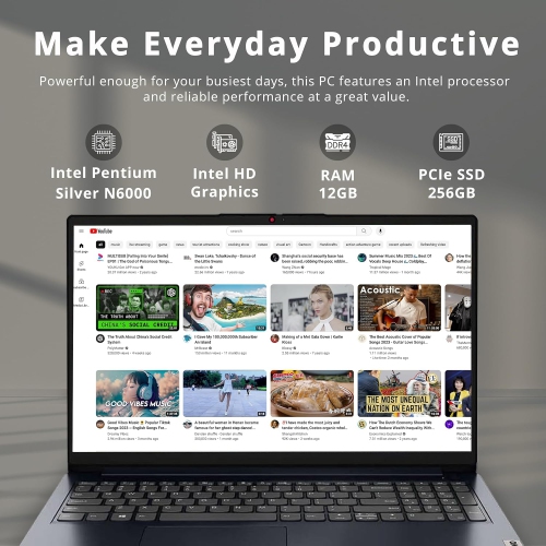 Open Box - Lenovo IdeaPad 15.6" FHD Laptop, Intel Pentium Silver N6000 Processor, 256GB PCIe SSD, 12GB RAM, Numeric Keypad, 720P HD Webcam, Dolby