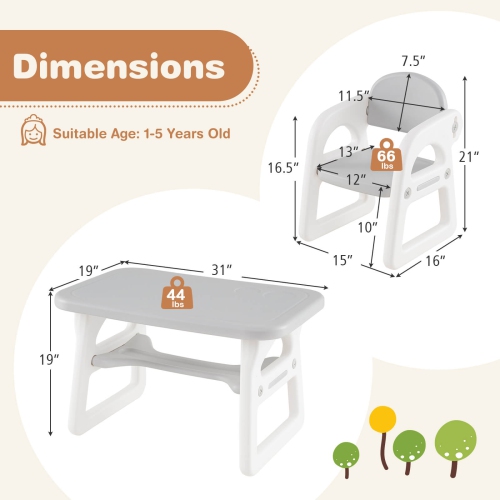 Costway 3-Piece Kids Table and Chair Set Toddler Activity Study Desk with Building Blocks