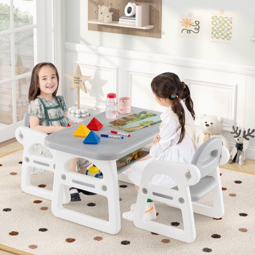 Costway 3-Piece Kids Table and Chair Set Toddler Activity Study Desk with Building Blocks