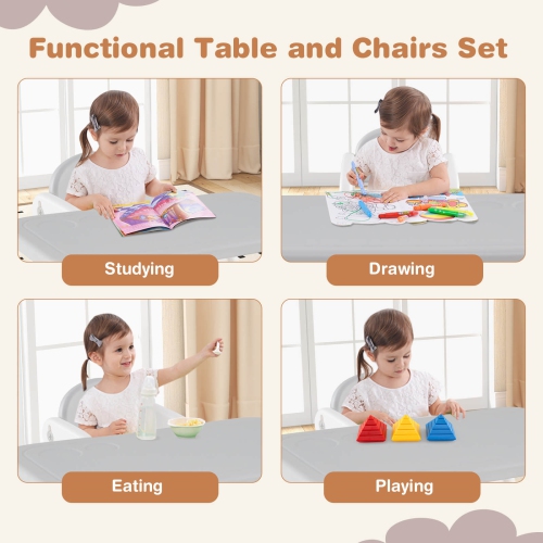 Costway 3-Piece Kids Table and Chair Set Toddler Activity Study Desk with Building Blocks