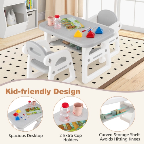 Costway 3-Piece Kids Table and Chair Set Toddler Activity Study Desk with Building Blocks