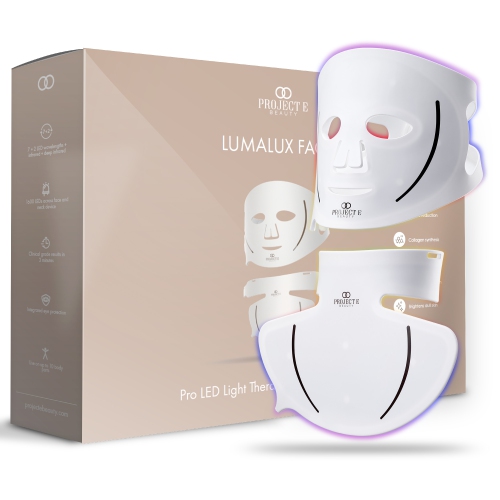 Lumalux Face+ | Masque de luminothérapie Pro LED pour le visage et le cou par Project E Beauty | 1600 DEL | 7+2 couleurs | Avec infrarouge profond