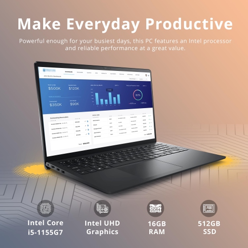 Dell Inspiron 15 3520 Touchscreen Laptop - Intel i5-1155G7 - 16GB DDR4 - 512GB SSD - Windows 11 - Black by DELL - Refurbished condition - Image 2