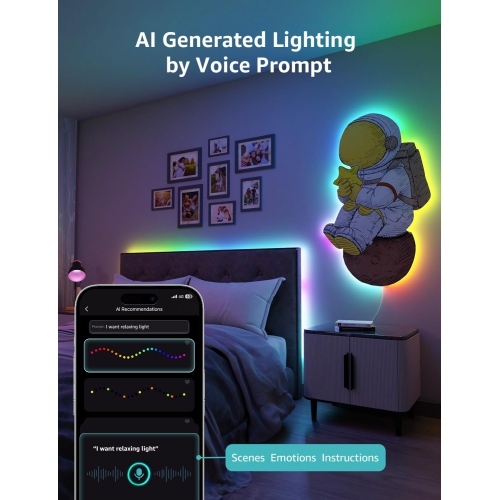 Lepro S1 AI LED Lights, LLM RGBIC Led Lights Strip for Bedroom, Work with Alexa & Google LED Strip Lights, Music Sync RGB Lights, Color Segment DIY,