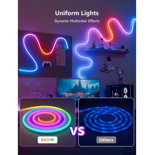 Lepro AI Neon Lights N1 20FT, RGBIC Neon Led Lights, Work with Alexa & Google Neon Rope Light, Music Sync neon led Strip Light, IP65 Outdoor Led
