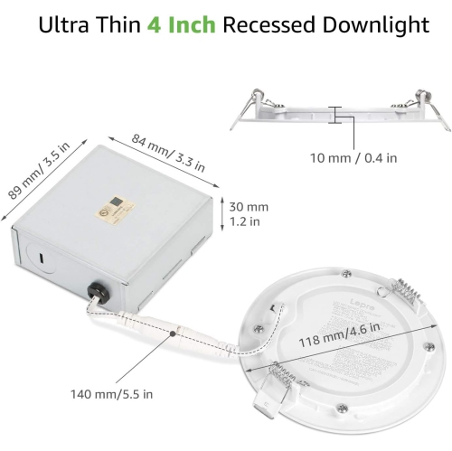 Lepro LED Pot Lights 4 Inch 12 Pack, 10W Dimmable Slim Recessed Lights with Junction Box, 750LM 3000K LED Ceiling Downlight for Kitchen Livingroom